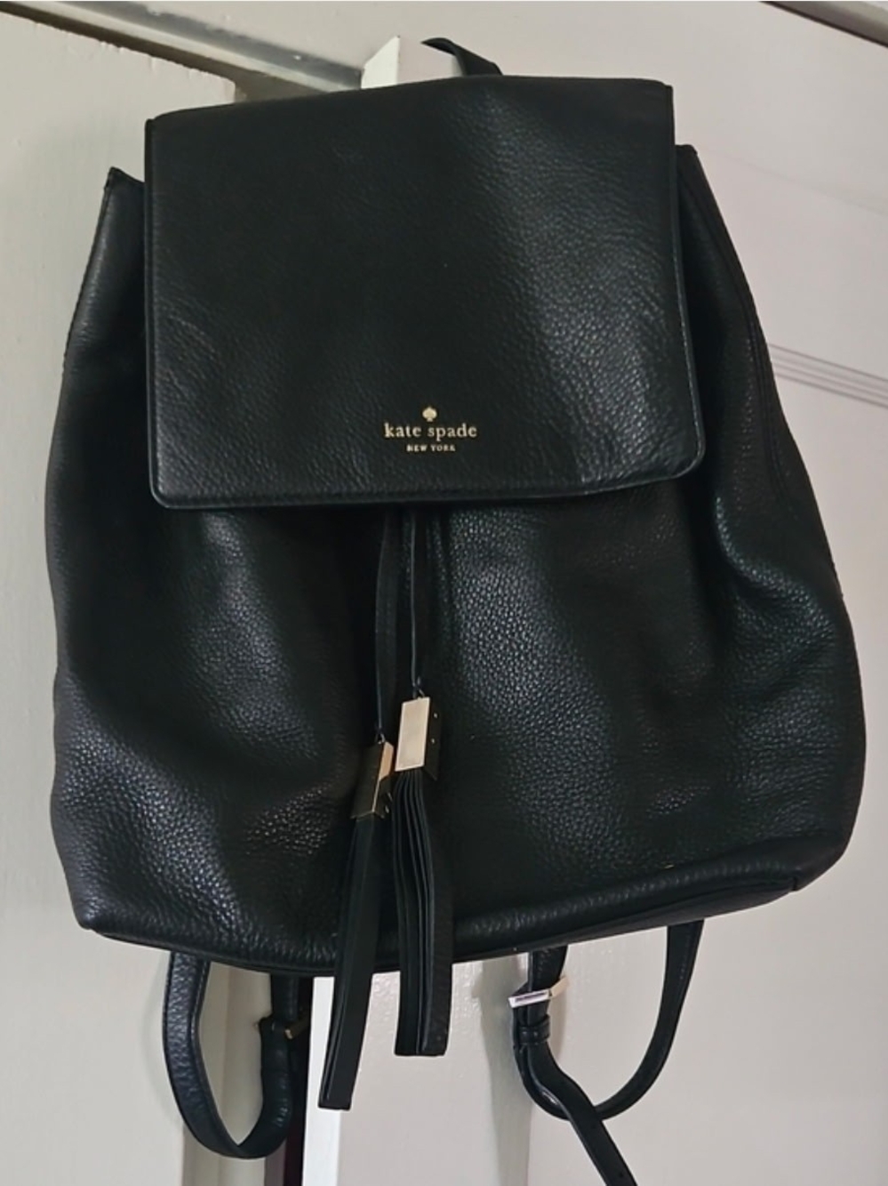 kate spade Black Pebbled Leather Tassel Backpack